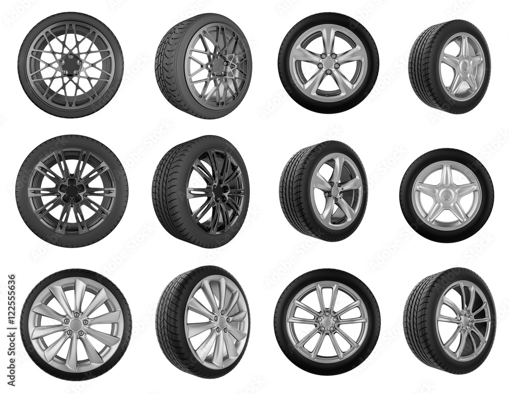 Tires in perspective on white background Tires in perspective on white background
