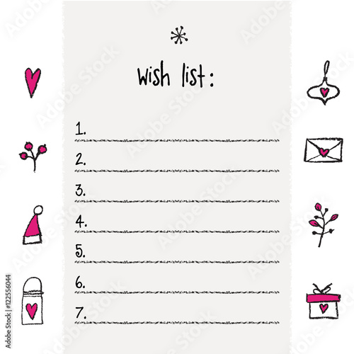 Christmas wish list template. Hand drawn elements. Printable des