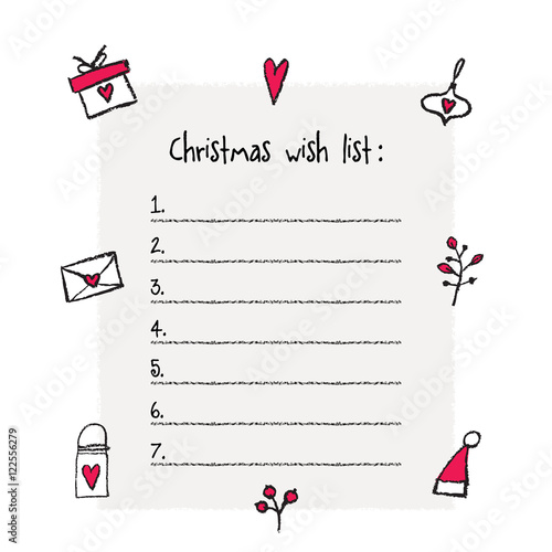 Christmas wish list template. Hand drawn elements. Printable des