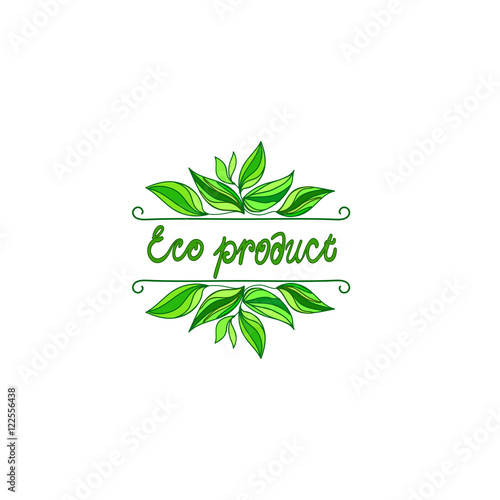 Background with word eco. Farm product labels. Eco product.