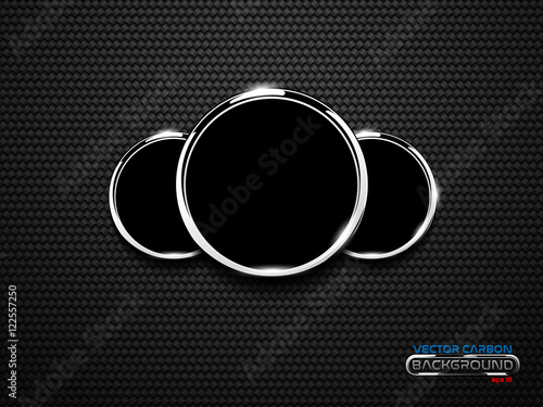 Vector chrome ring speedometer on carbon surface. Empty control devices panel with black background. For logo, load bar, race poster