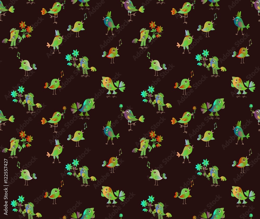 Seamless pattern with cute cartoon birds. Seamless pattern with cute cartoon birds.
