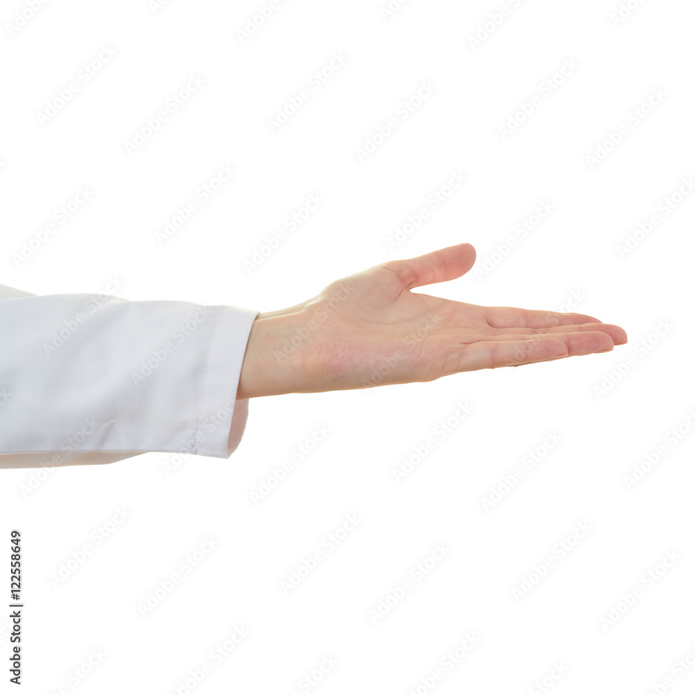 Doctor female hand over white isolated background Doctor female hand over white isolated background