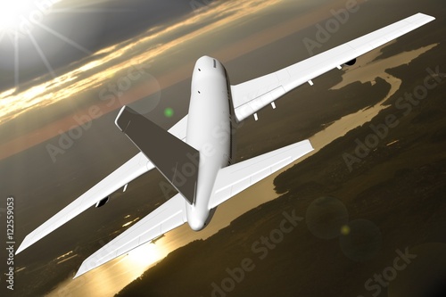 3D passenger jet plane flying in the air - great for topics like aviation, flight, transportation etc.