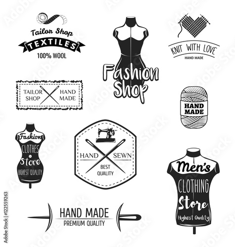 Set of vintage tailor labels, emblems and designed elements. Tailor shop theme