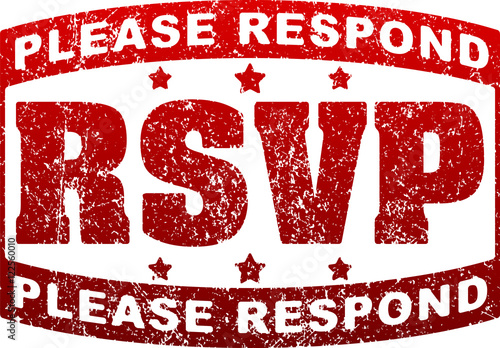 RSVP Please respond grunge style rubber stamp.