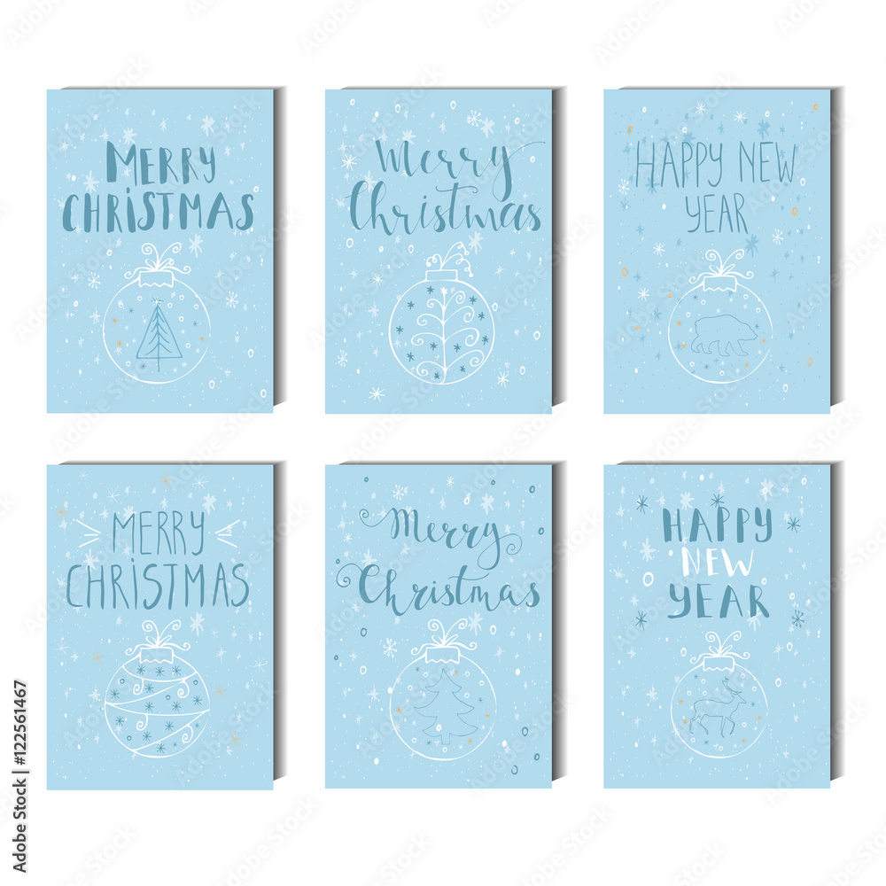 Merry Christmas, Happy new year text label on a winter background with snow and snowflakes. Greeting card template, poster with quote. T-shirt design, card design or home decor element. Vector. Merry Christmas, Happy new year text label on a winter background with snow and snowflakes. Greeting card template, poster with quote. T-shirt design, card design or home decor element. Vector.