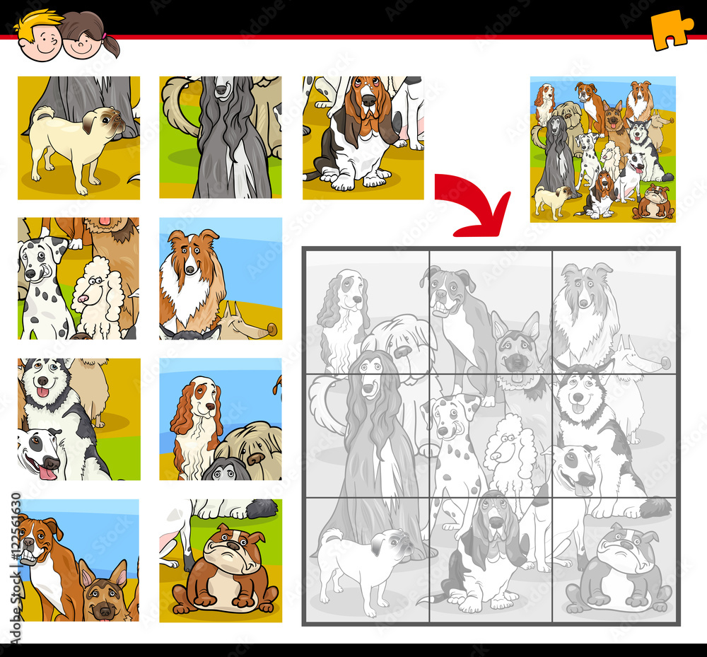 Fototapeta premium jigsaw puzzle activity with dogs
