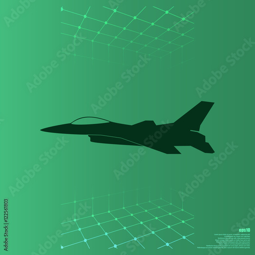 Jet fighter icon. Vector airplane silhouette isolated on white background.