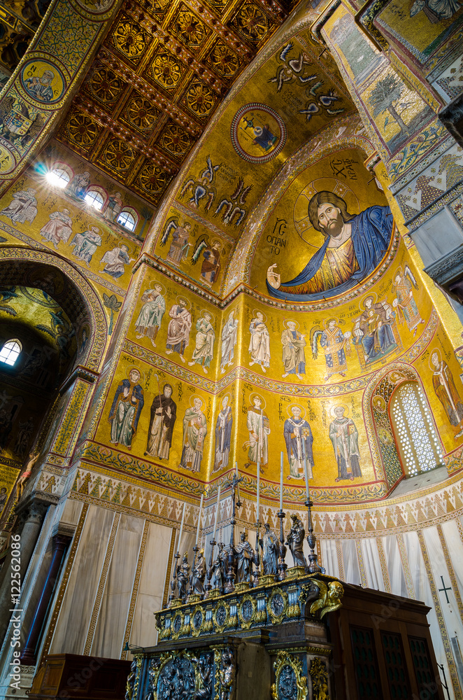 Interior of the Cathedral of Montreale or Duomo di Monreale near Palermo, Sicily, Italy.