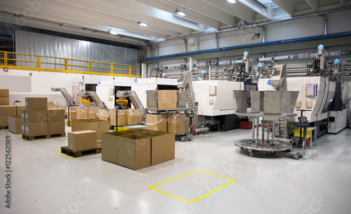 Injection molding machines in a large factory