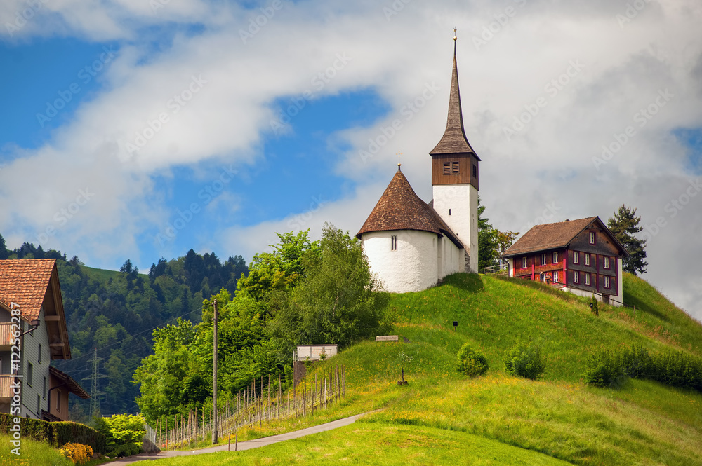Church on a hill in central Switzerland near Zurich