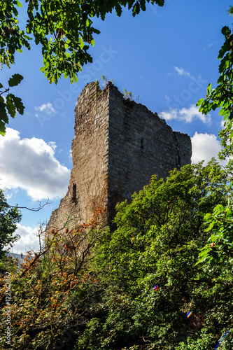 Old medieval fortress ruins of Chateau de Ramstein in deep fores photo