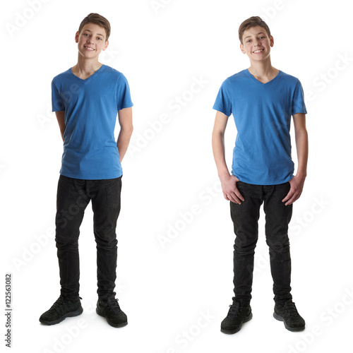 Set of cute teenager boy over white isolated background