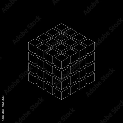 Abstract 3d cubes. Vector outline illustration.
