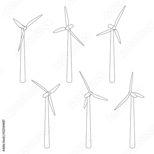 Wind turbin set.Isolated on...