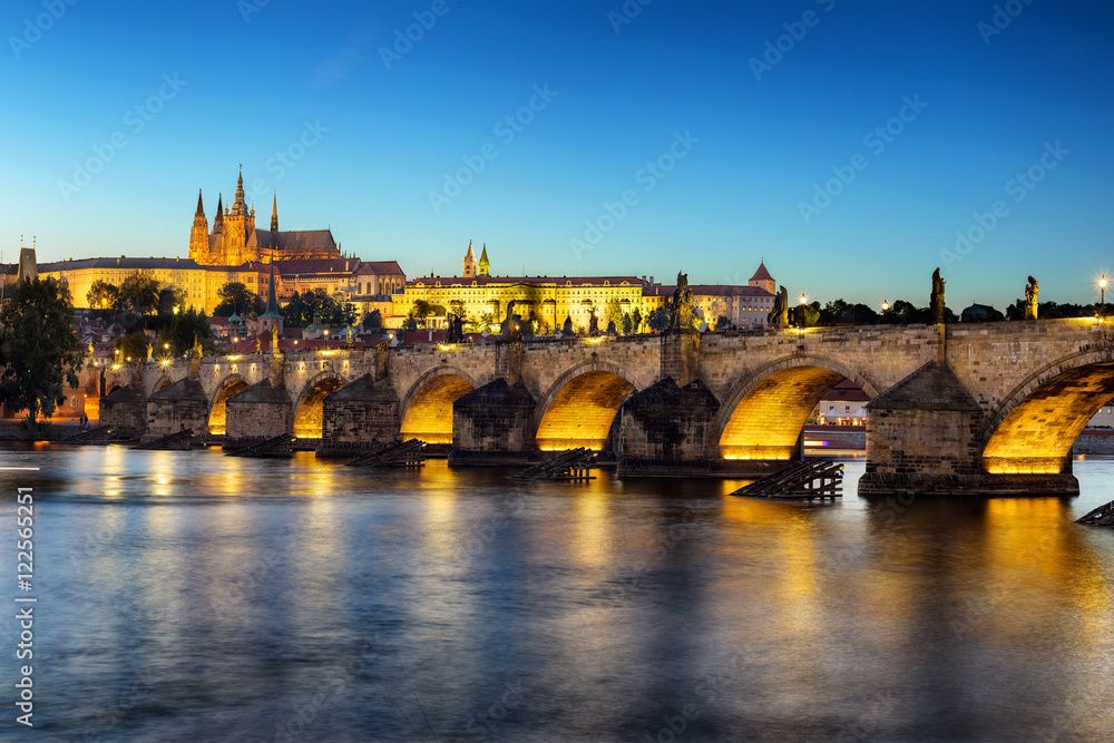 Charles bridge at sunset, Prague, Czech republic, Europe
