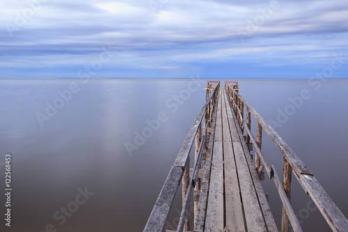 Wooden pier on Lake Winnipeg.  Matlock, Manitoba, Canada. photo