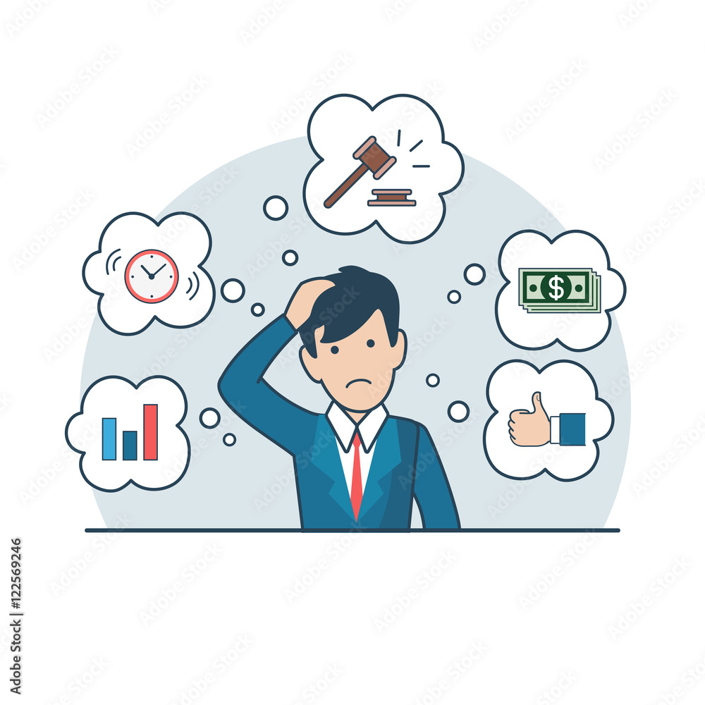 Linear Flat Business lending man gavel money clock vector Linear Flat Business lending man gavel money clock vector