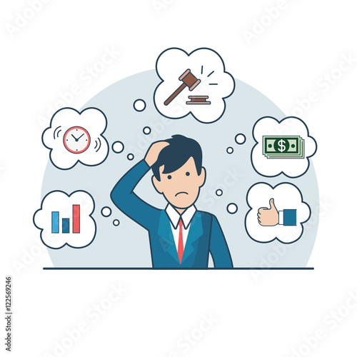 Linear Flat Business lending man gavel money clock vector