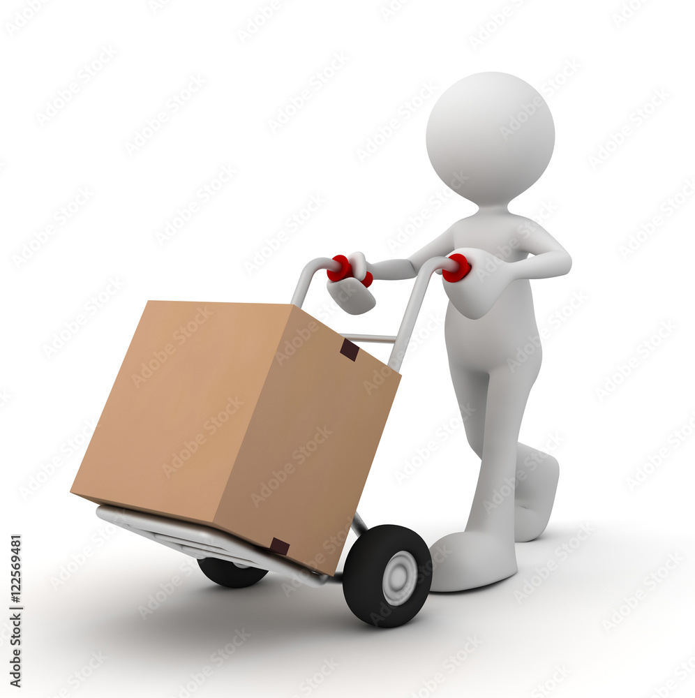 delivery man and hand truck concept 3d illustration delivery man and hand truck concept 3d illustration