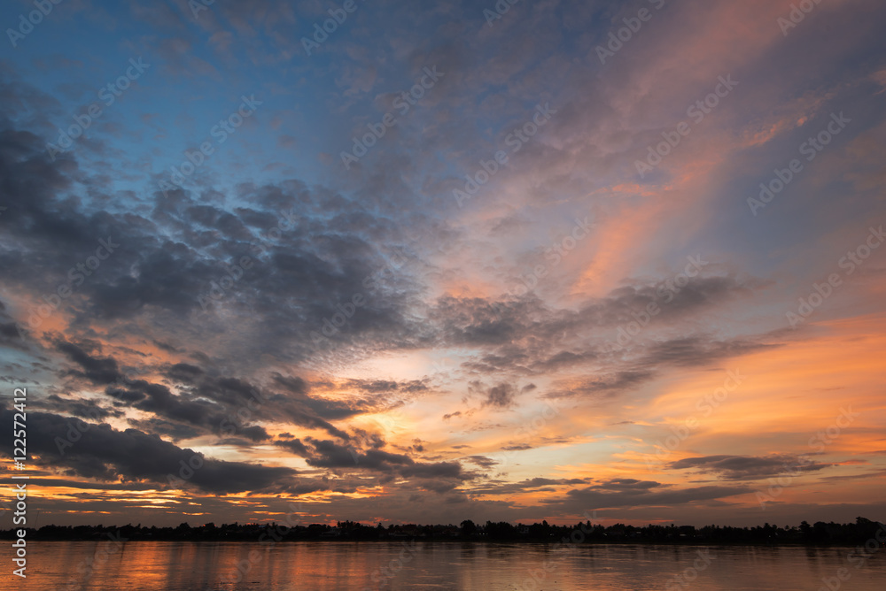 beautiful sunset sky over the river