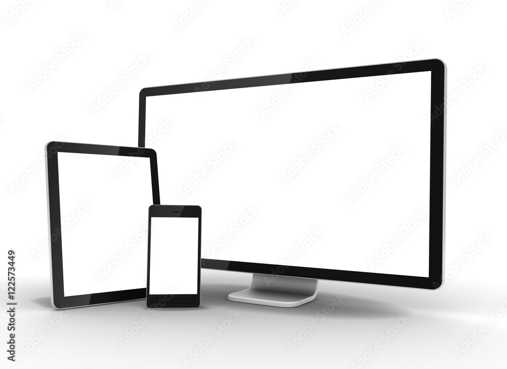 lcd monitor tablet pc and mobile phone concept 3d illustration lcd monitor tablet pc and mobile phone concept 3d illustration