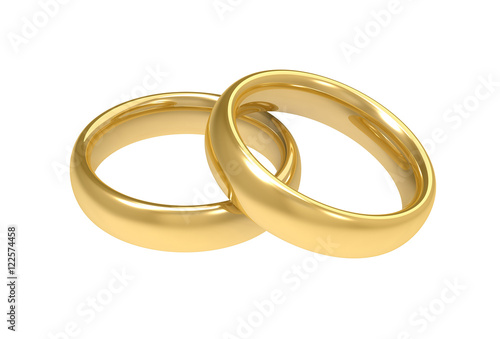 golden wedding rings concept 3d illustration