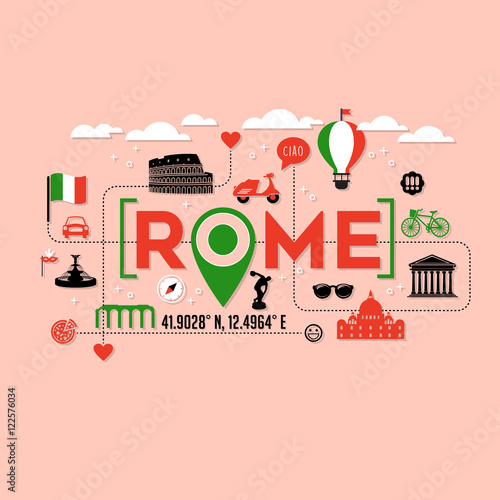 Photography Rome Italy icons and typography design for cards, banners, t-shirts and posters