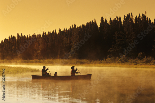 family canoeing, Whiteshell River, Whiteshell Provincial Park, Manitoba, Canada