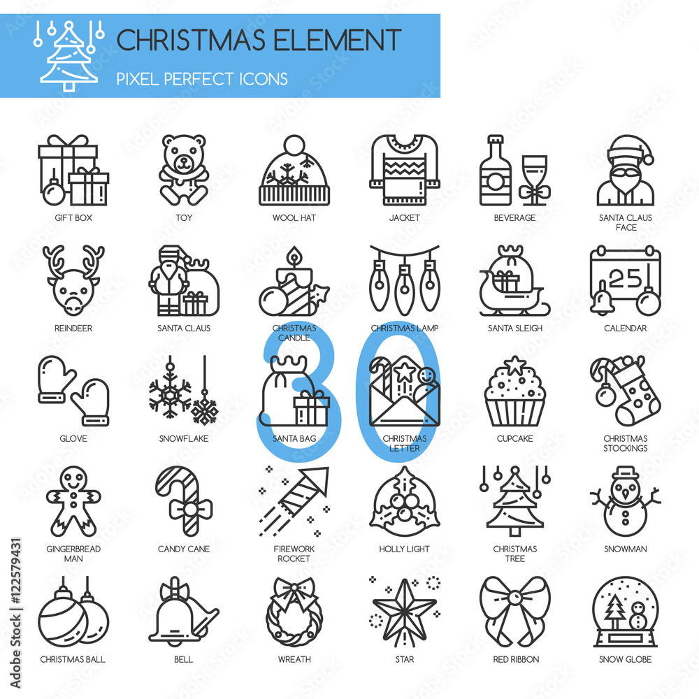 Christmas Element , Thin Line and Pixel Perfect Icons