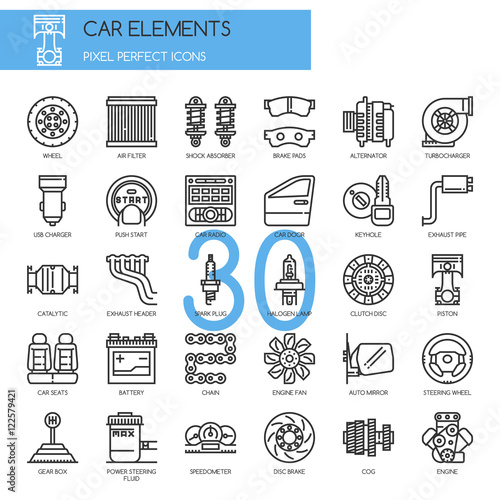 Car Elements , Thin Line and Pixel Perfect Icons
