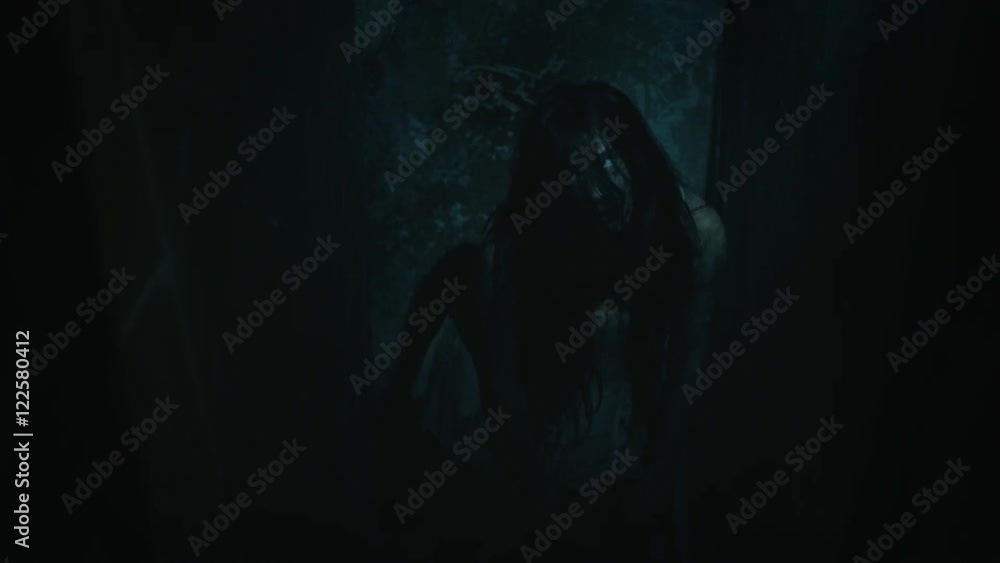 Possessed Woman Standing in Basement Stairs Attacks Possessed Woman Standing in Basement Stairs Attacks
