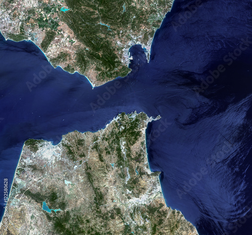 The Strait of Gibraltar from Landsat satellite. Elements of this
