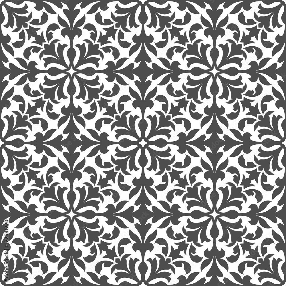 Damask floral seamless pattern with gray foliage