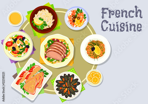 French cuisine dinner dishes icon for menu design