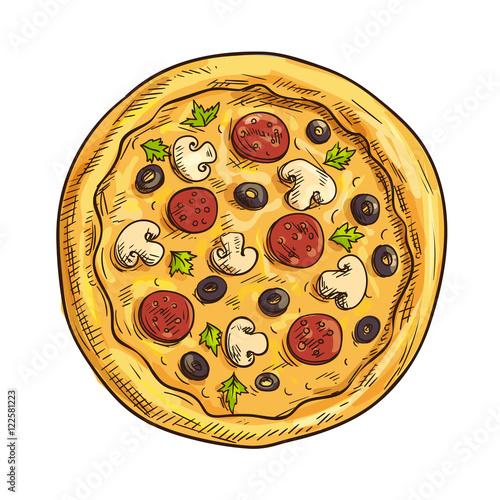 Italian pizza sketch for pizzeria and cafe design