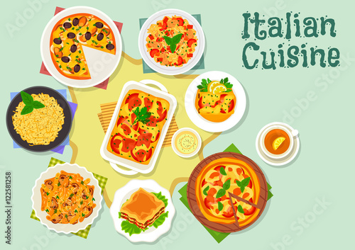 Italian cuisine pizza and pasta dishes icon