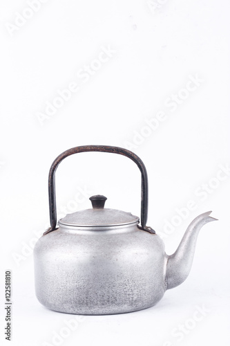 old vintage retro Kettle on white background drink isolated (front view). Which, kettle made of aluminum materials.
