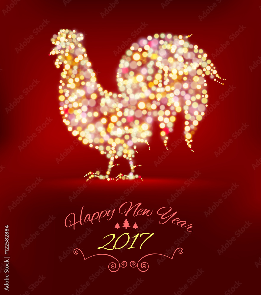 New Year Card with rooster of lights. New Year Card with rooster of lights.