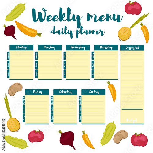 Weekly menu blue daily planner