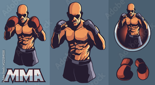 MMA fighter club design elements for logo with optional boxing gloves and framing