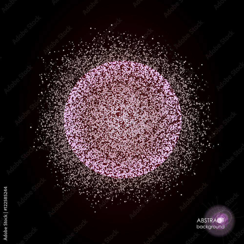 Dust explosion. Colored clouds on a black background. Bundle of energy. Flying particles. Space object, galaxy, nebula. Creative background for text. Round abstract composition. Vector illustration Dust explosion. Colored clouds on a black background. Bundle of energy. Flying particles. Space object, galaxy, nebula. Creative background for text. Round abstract composition. Vector illustration