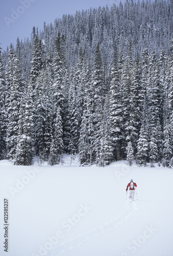 young woman snowshoeing in Kananaskis Country, Alberta, Canada. photo