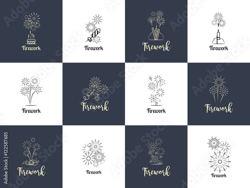 Firework logo design set on white background. Vector illustration