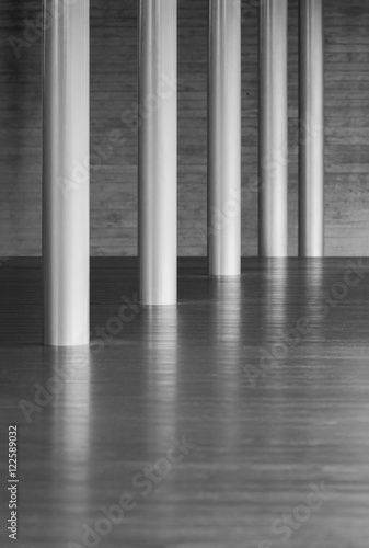 metal column and wooden floor in modern architecture