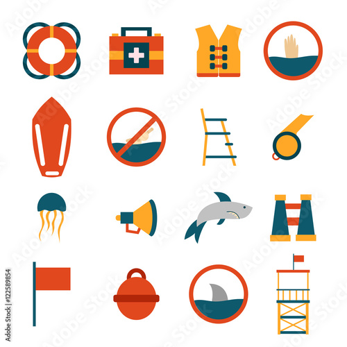 Vector cartoon flat lifeguard icons
