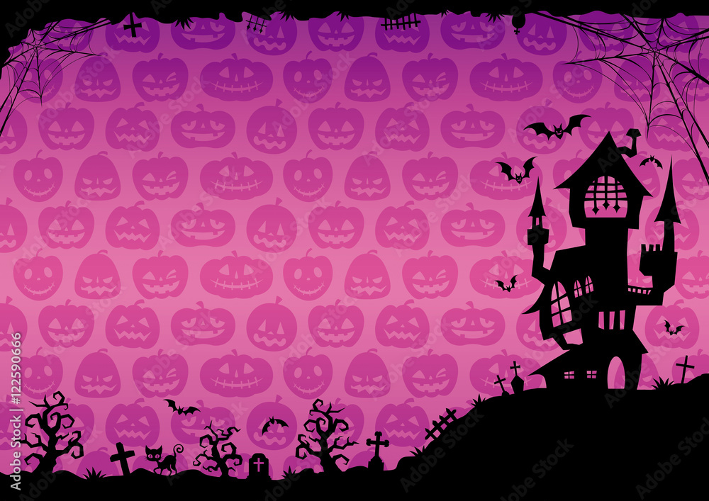 Fototapeta ハロウィン 城のそびえる背景 紫 横2 Naklejamy Com