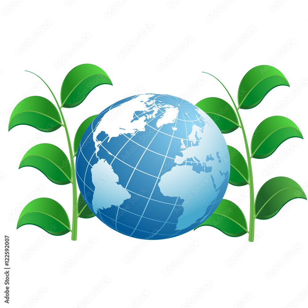 Globe and green tree branches