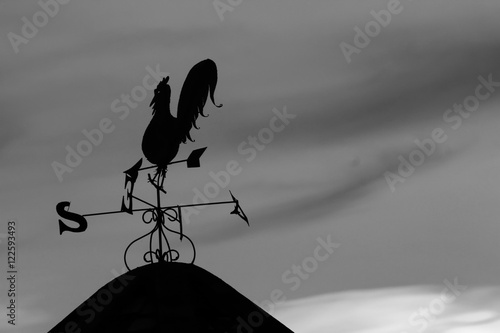 Shadow of broken the rooster weather vane.on the roof.effect back and white color